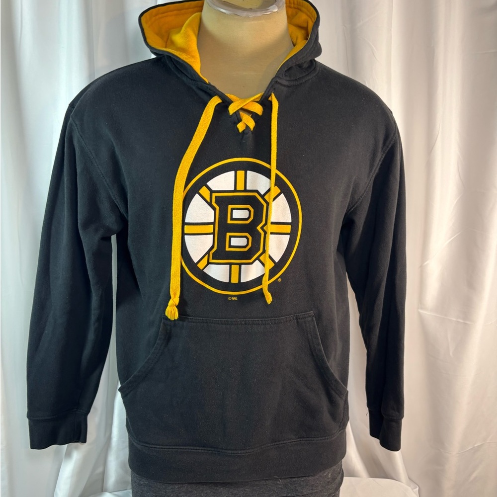 NHL Boston Bruins Black and Gold Lace-Up Crewneck Hoodie